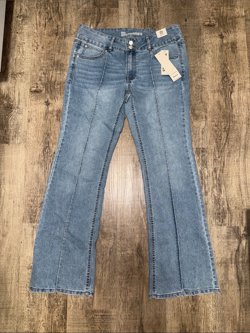 No Boundaries Women's Light Blue Flared Jeans with Front Seams